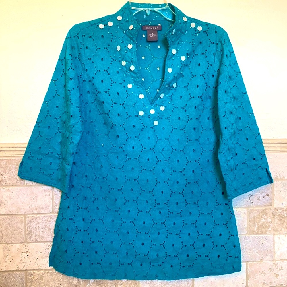 Kenar Turquoise Embroidered tunic shirt - Picture 3 of 6